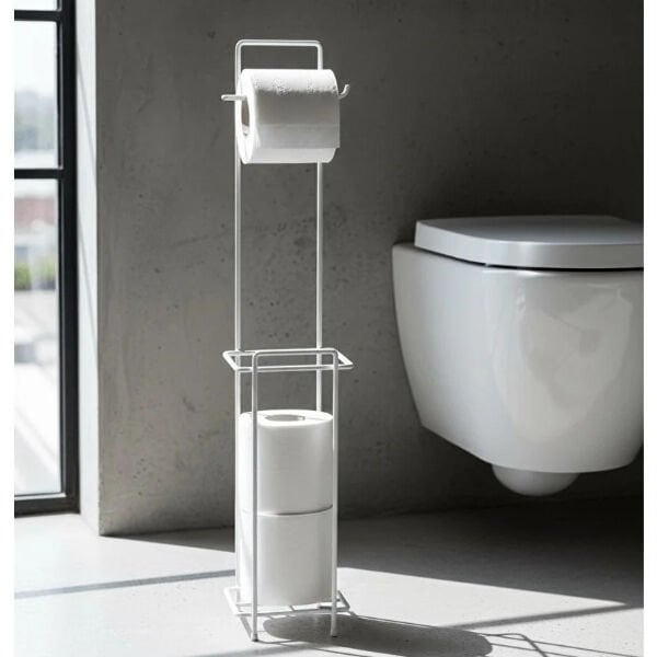 Beyaz Standlı Yedek Hazneli Tuvalet Kağıtlığı