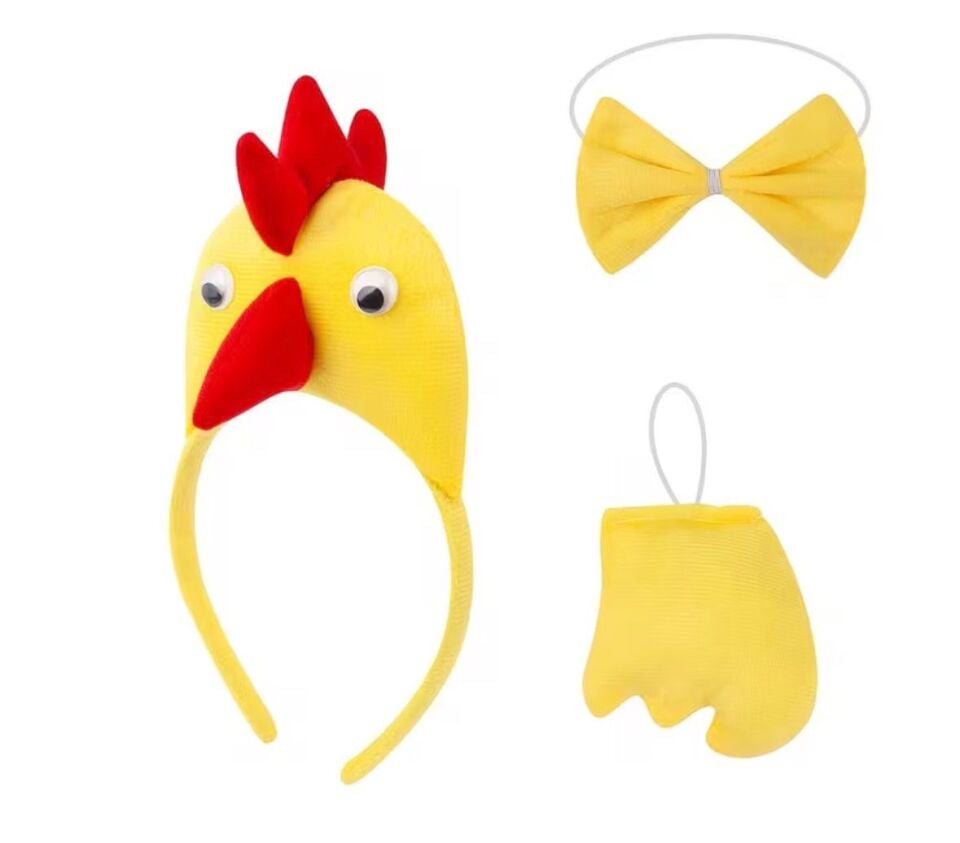 Çocuk Horoz Tavuk Kostüm Seti 3 Parça (Taç + Papyon + Kuyruk)
