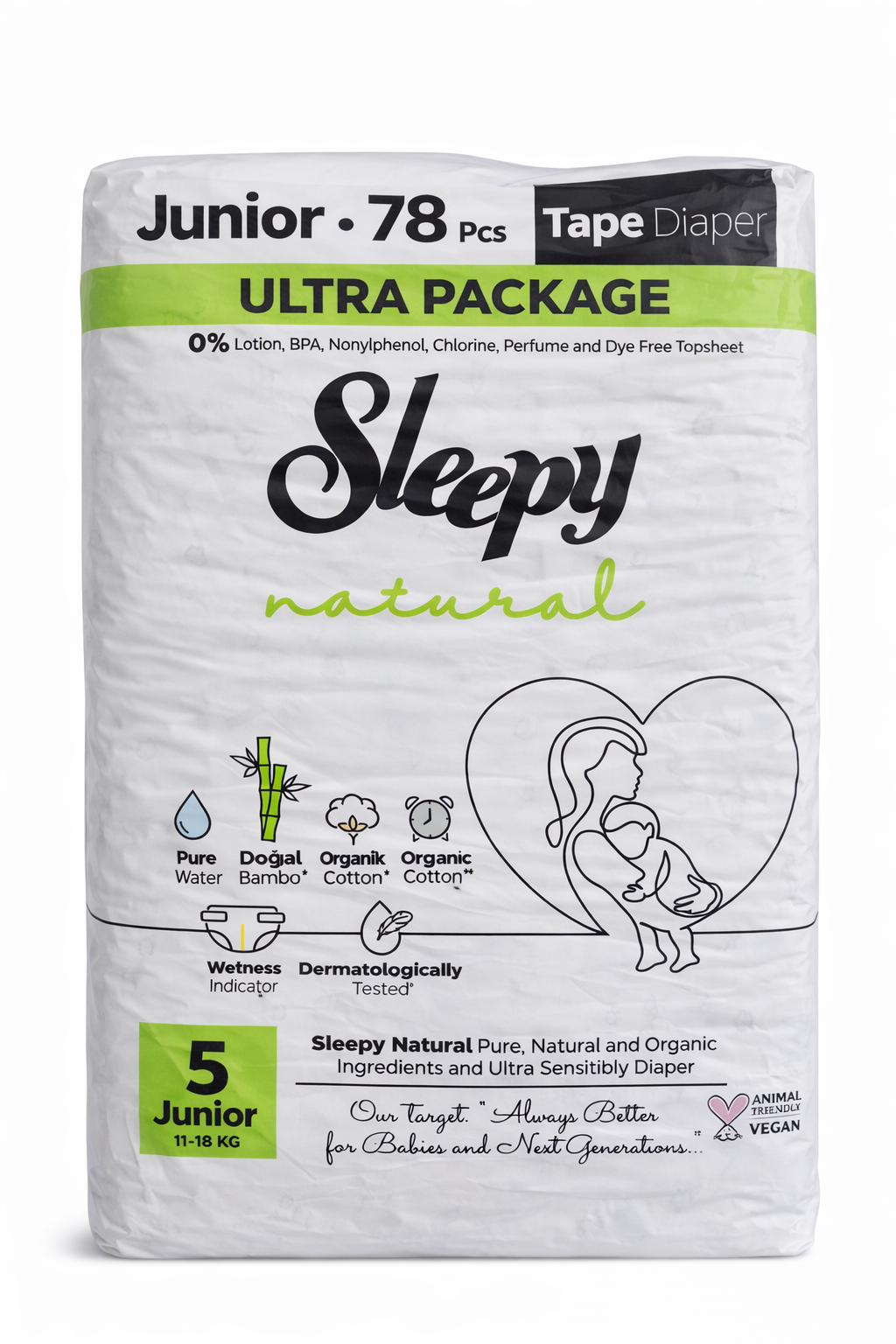Sleepy Bebek Bezi Natural 5 Numara Cırtlı Bez 78