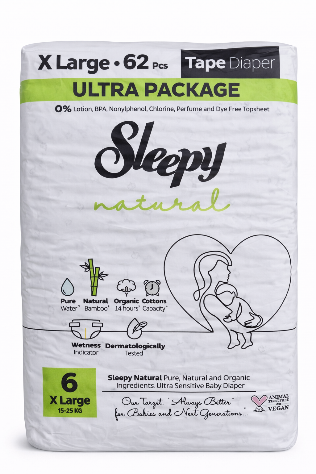 Sleepy Bebek Bezi Natural 6 Numara Cırtlı Bez 62