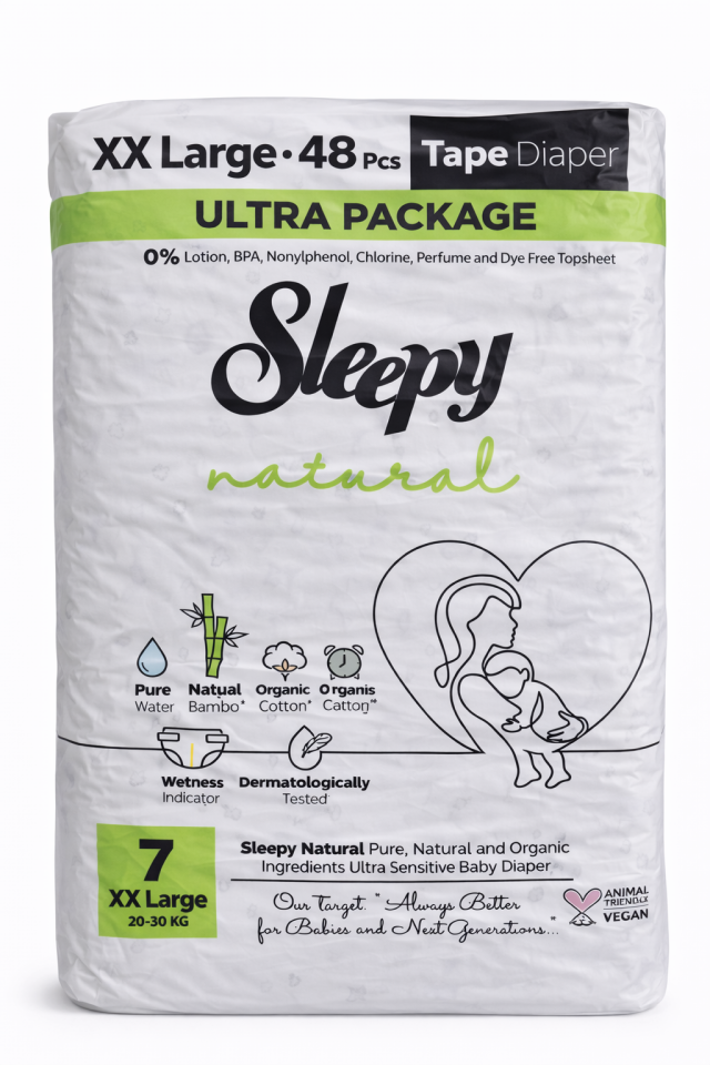 Sleepy Bebek Bezi Natural 7 Numara 48 Adet Cırtlı Bez