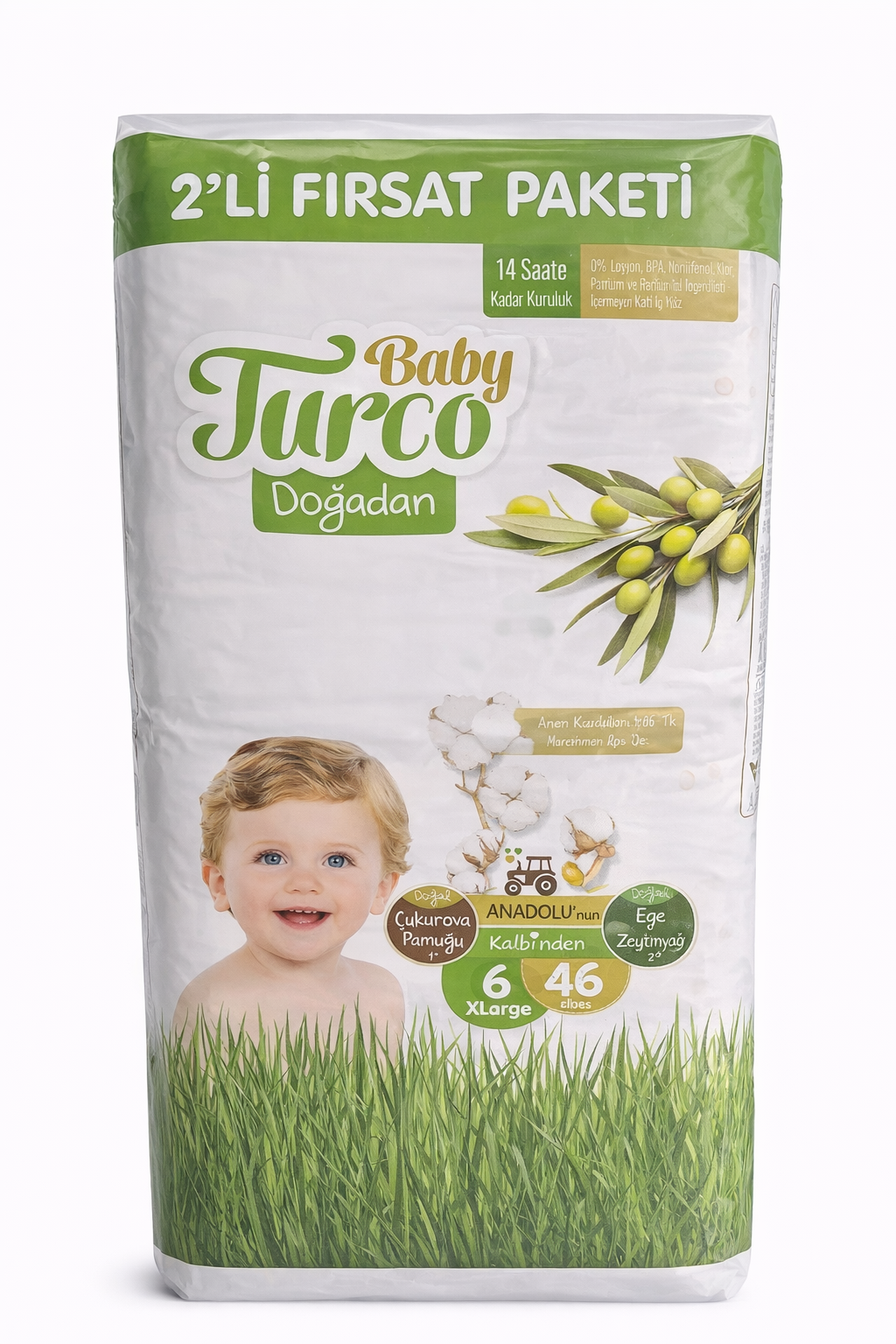 Baby Turco Bebek Bezi 6 Numara 46 Adet Cırtlı Bez