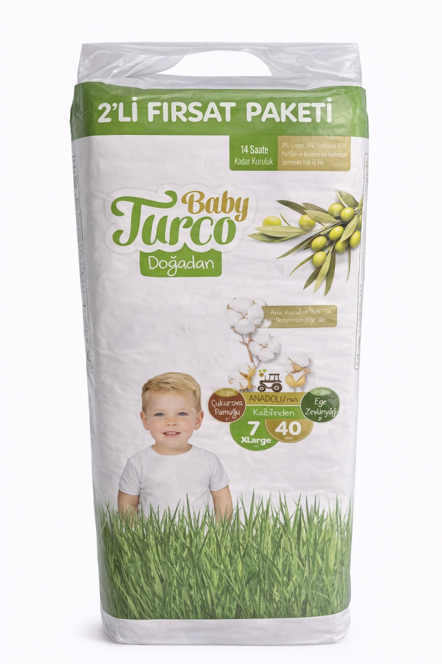 Baby Turco Bebek Bezi 7 Numara 40 Adet Cırtlı Bez