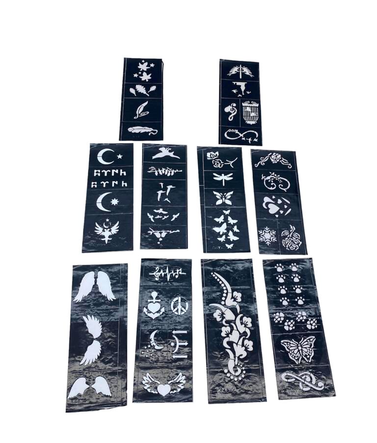 Karışık Desenli Tüp Kına Şablonu - 10'lu Paket - 8x20 cm