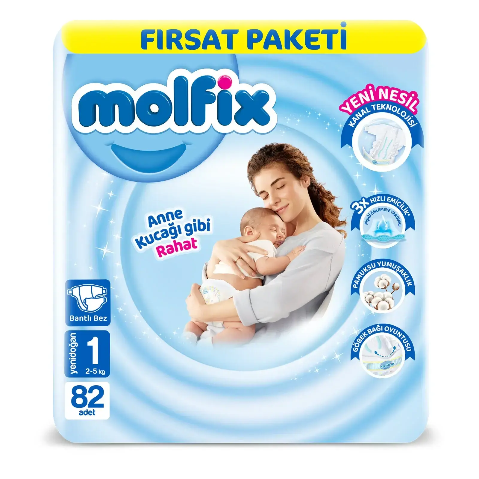Molfix Yenidoğan 1 Numara Bebek Bezi 82 Adet | Fırsat Paket