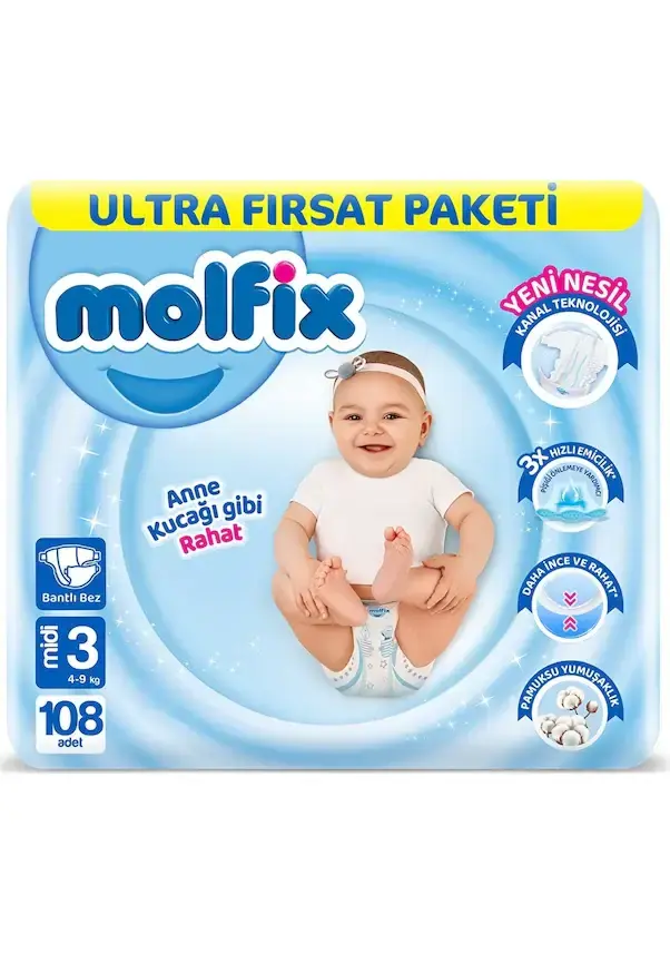 Molfix 3 Numara Bebek Bezi 108 Adet | Ultra Fırsat Paketi