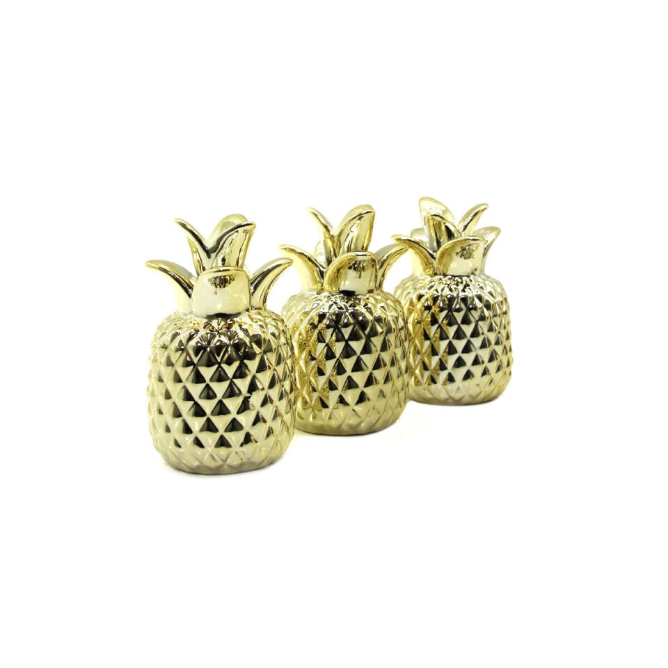 Ananas Tasarımlı Biblo - Mini Boy - Seramik - Parlak Altın - Dekoratif Süs