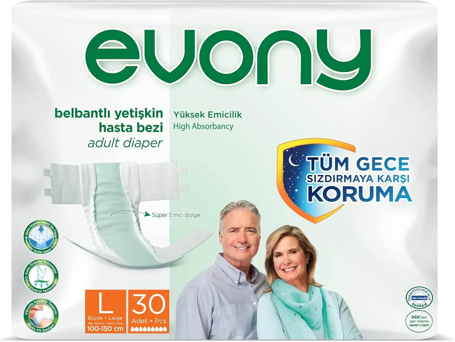 Evony Belbantlı Büyük Boy L 30'lu Hasta Bezi L 