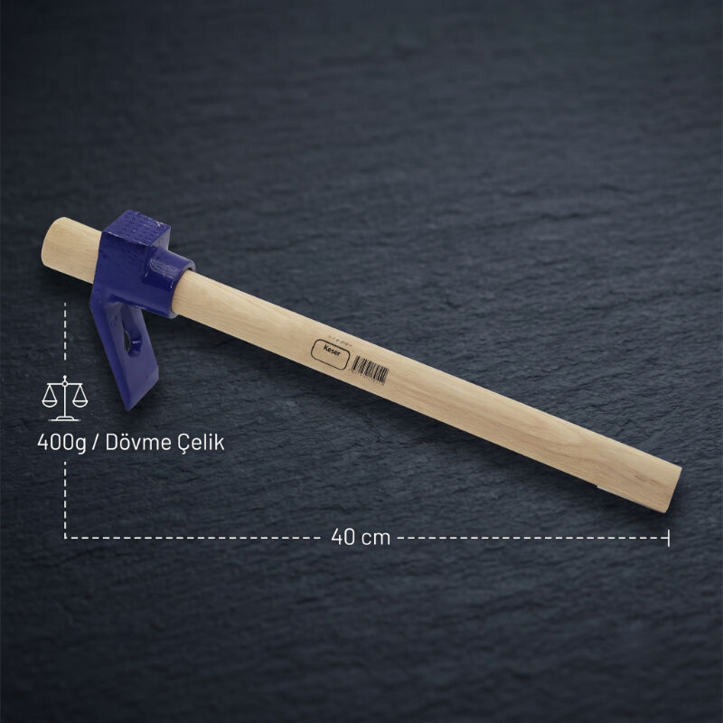 Ahşap Saplı Dövme Çelik Keser - Boyalı Sap - 400 Gram