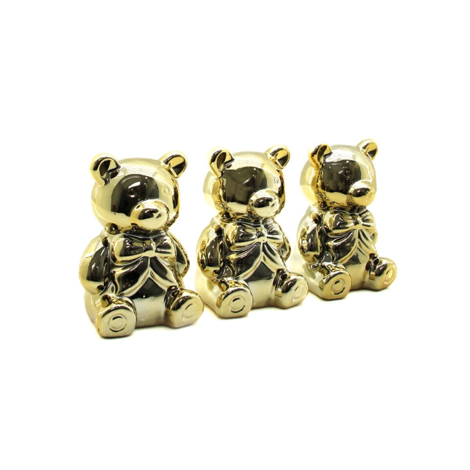 Fiyonk Detaylı Ayıcık Tasarımlı Biblo - Mega Boy - Seramik - Parlak Altın
