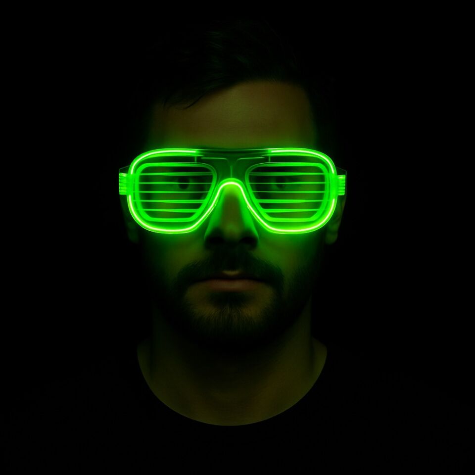 Yeşil LED Işıklı Parti Gözlüğü – Neon 3 Modlu