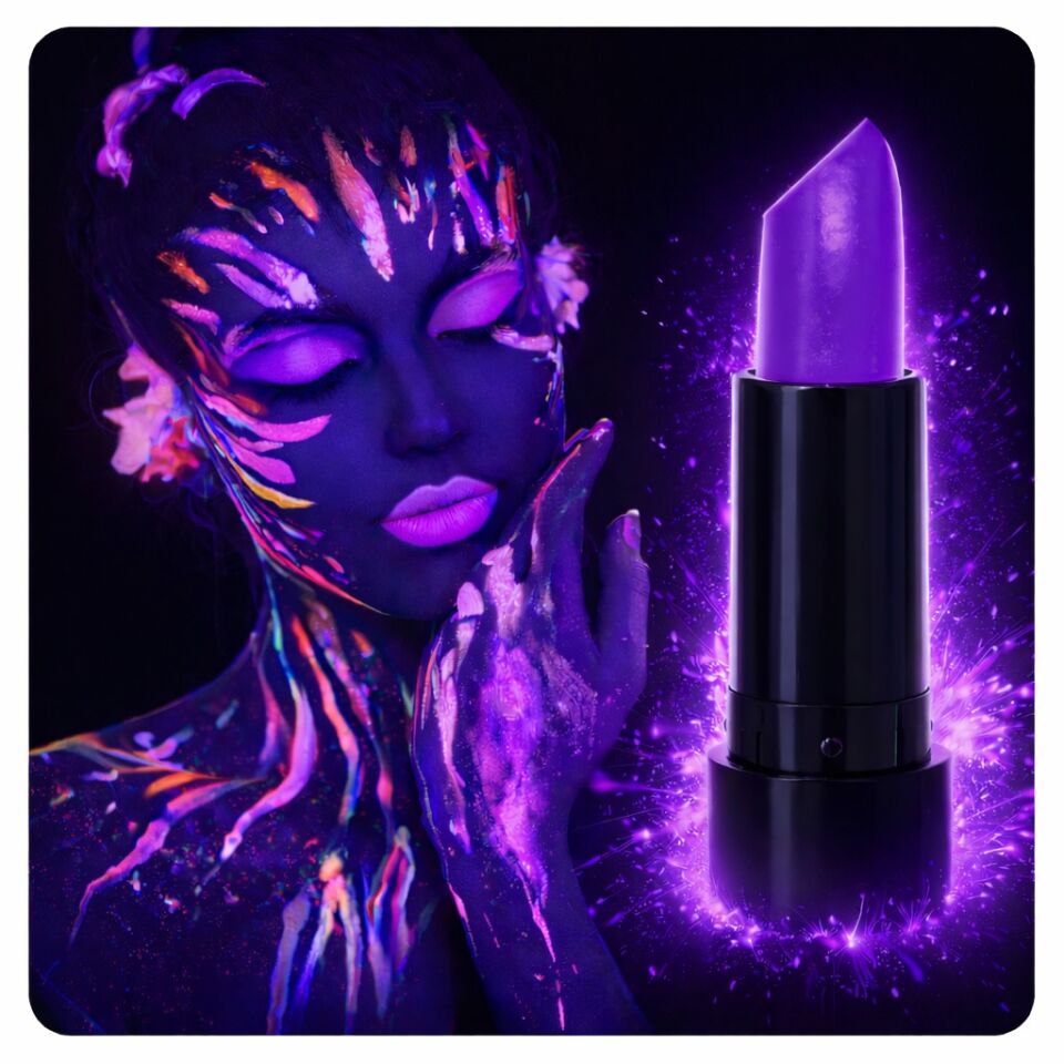 UV Neon Mor Ruj – Karanlıkta Parlayan Makyaj Boyası