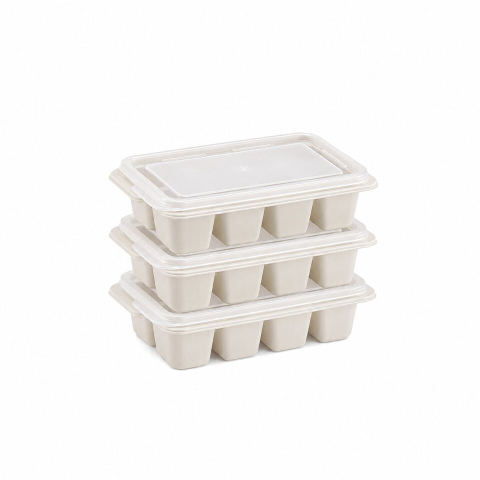 3'lü Mini Buz Kalıbı - Küp Şekilli - Kapaklı - Plastik