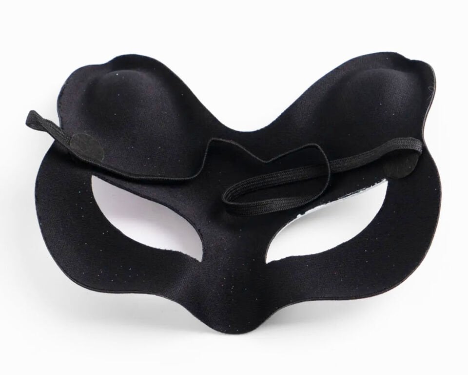 Siyah Süet Kaplama Gümüş Yeşil Simli Kedi Maskesi