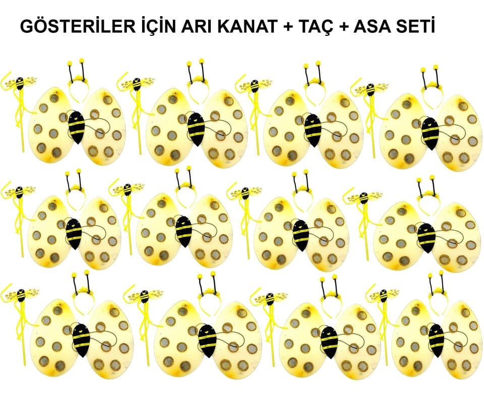 Okul Gösterileri için Arı Seti 12 Adet - Taç, Kanat, Asa