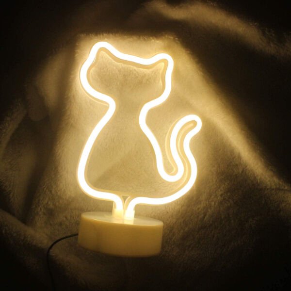 Neon Işıklı Kedi Tasarımlı Lamba