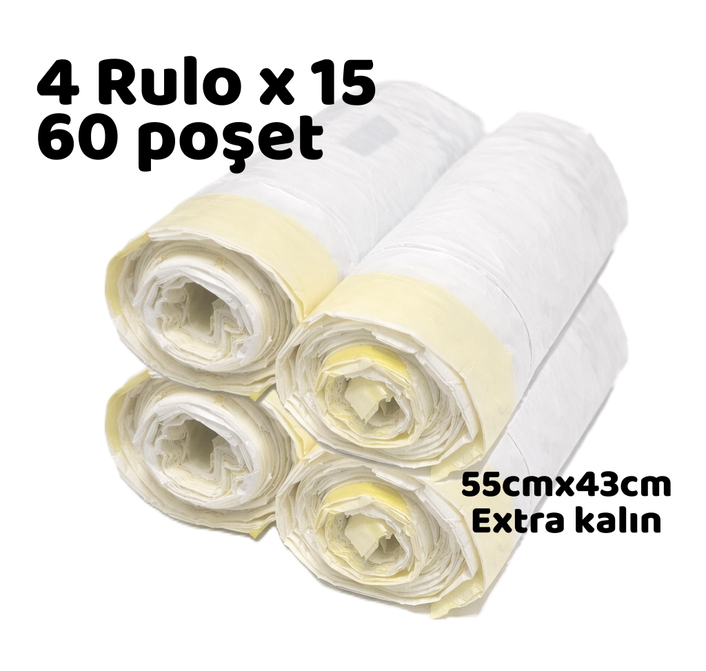 Otomatik Kedi Tuvaleti Poşeti 60 Adet 55cmx43cm | Büzgülü Çöp Torbası