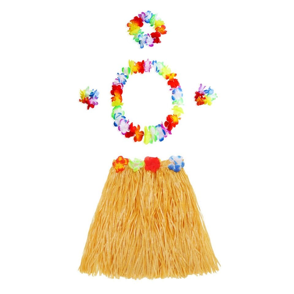 Turuncu Hawaii Seti - Kolye, Etek, Taç ve Bileklik