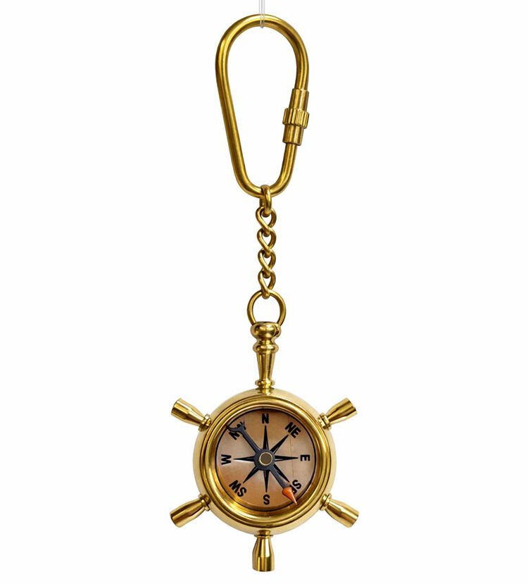 Pirinç Dümen İçinde Pusula Tasarım Anahtarlık