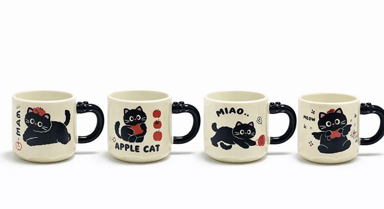 Özel Tasarım Kedi Figürlü 3D Kulp Detaylı Seramik Kupa Bardak