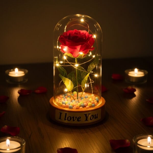 Renkli Toplu Ledli Gül Fanus