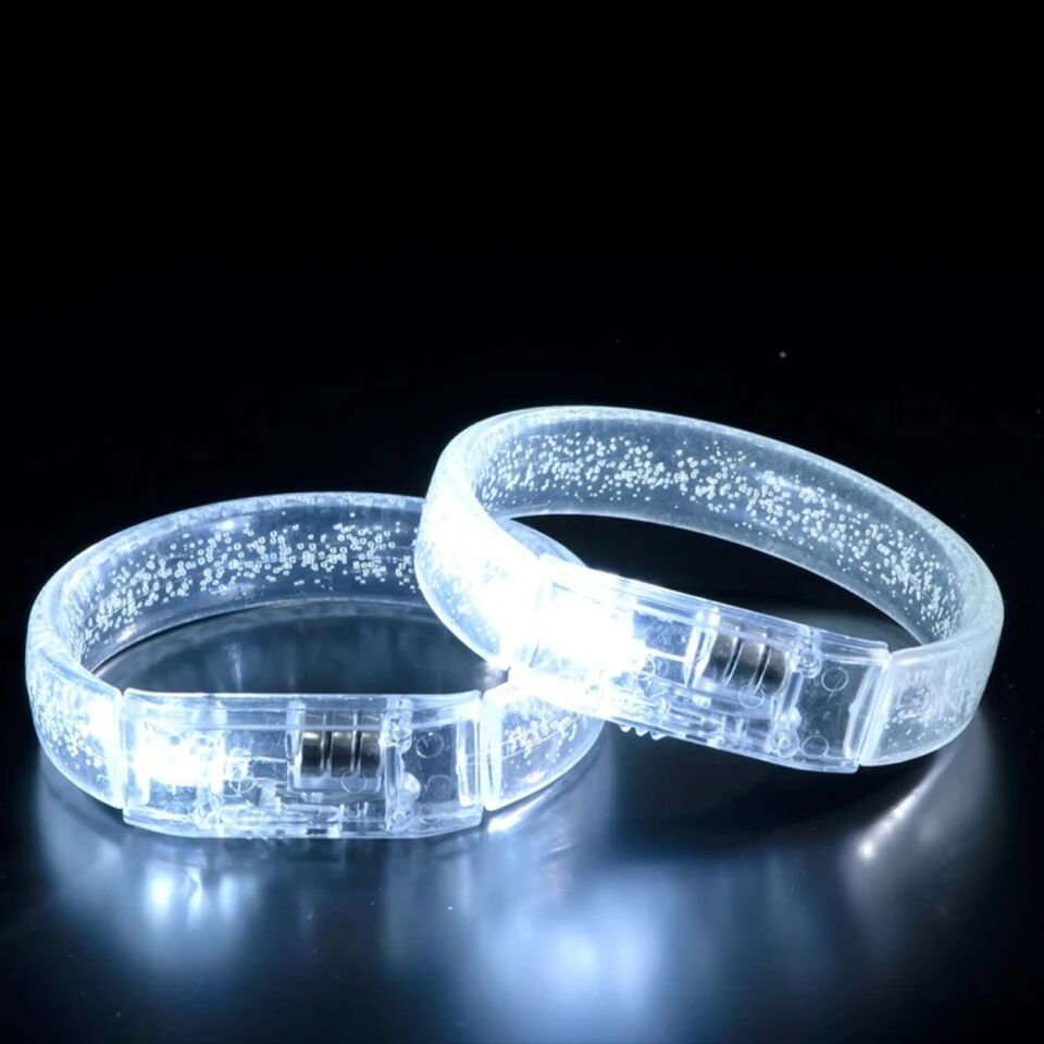Beyaz-Gümüş Led Işıklı Baskı Yapılabilen Pilli Bileklik Bilezik
