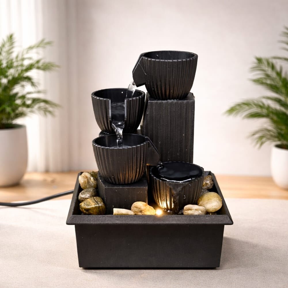 LED Işıklı 3 Katlı Masaüstü Dekoratif Su Şelalesi