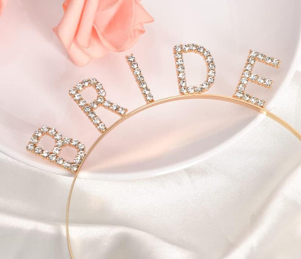 Altın Gold Renk Bekarlığa Veda Kristal Taş Bride Tacı İthal
