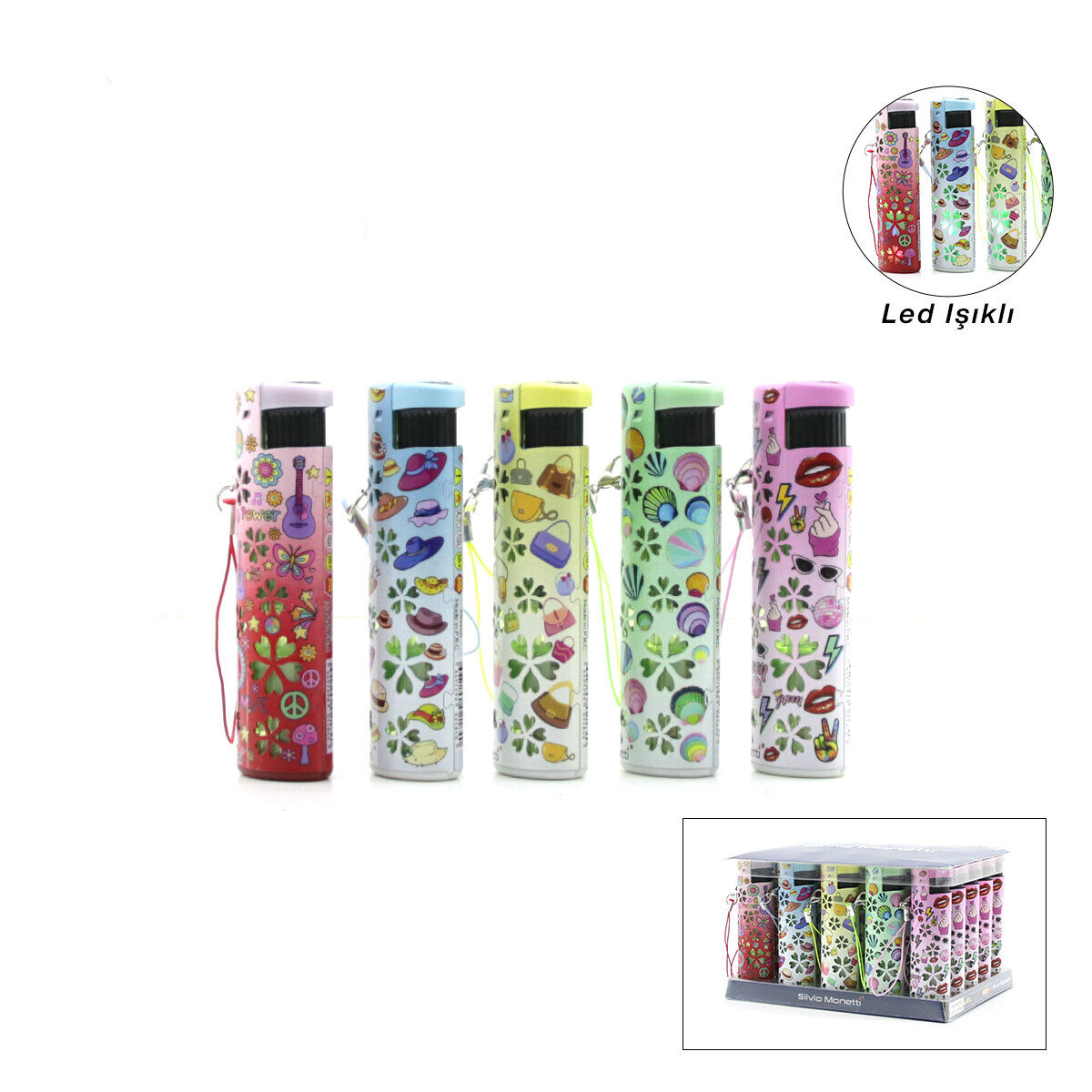 LED Işıklı Rüzgar Çakmağı - Karışık Desenli - İpli