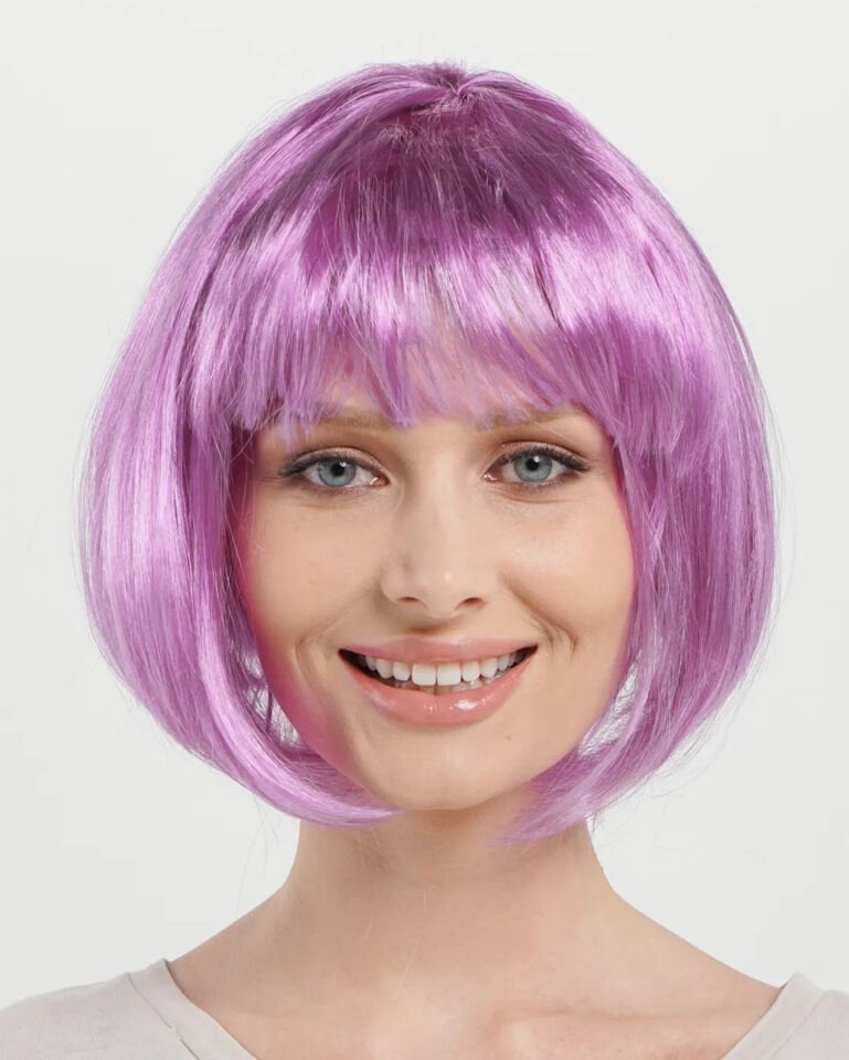 Düz Kesim Küt Parti Peruğu Rose Pembe