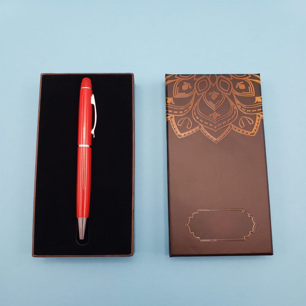Mandala Desenli Kutulu Kırmızı Touchpen Tükenmez Kalem