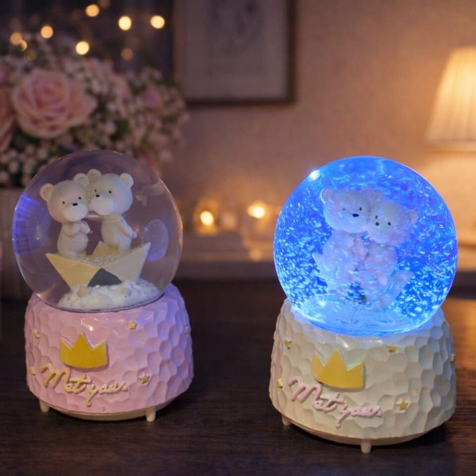 Sevimli Ayıcık Tasarımlı Otomatik Büyük Kar Küresi