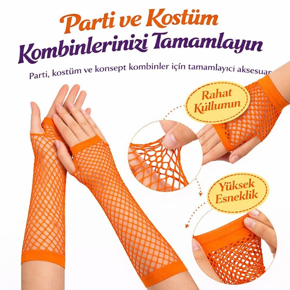 Retro Turuncu File Parmaksız Eldiven 26 cm