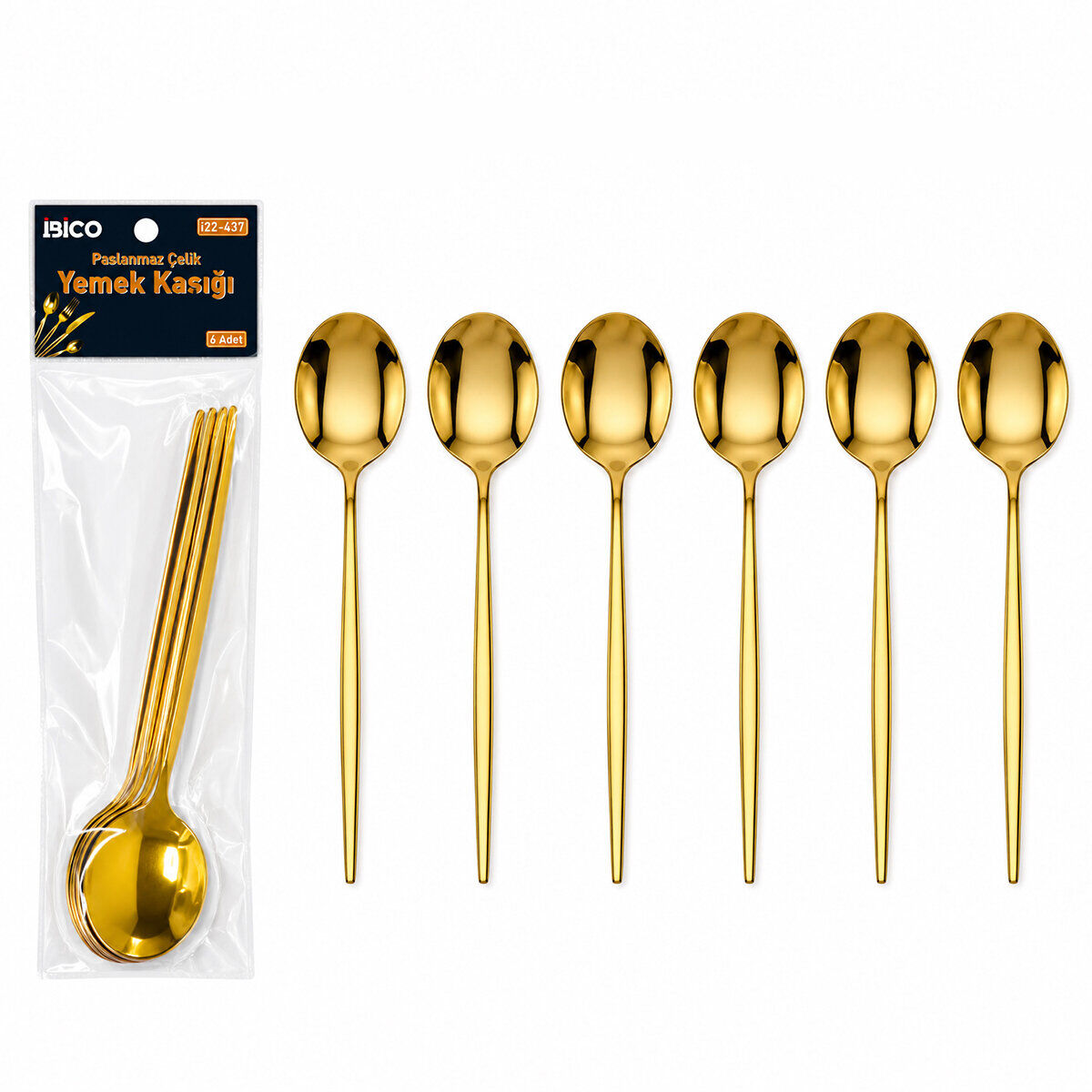 6 Parça Yemek Kaşığı Seti - Gold Renk - Paslanmaz Çelik