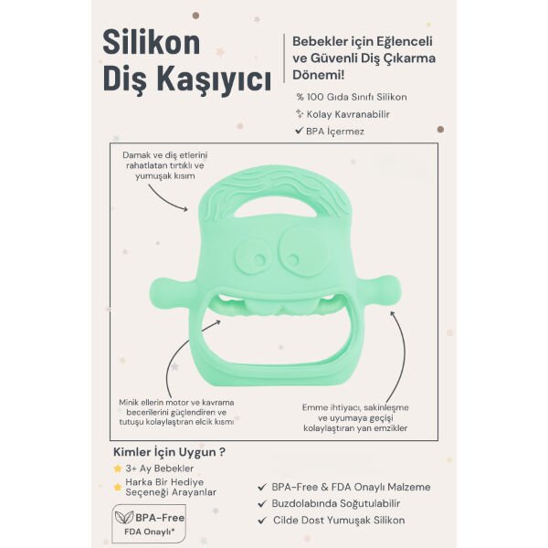 Açık Yeşil Bebek Silikon Diş Kaşıyıcı