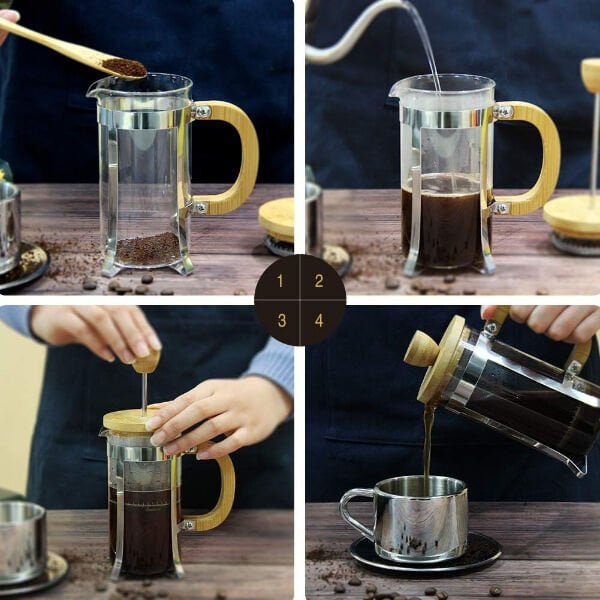 Ahşap Detaylı 350 ml Cam French Press