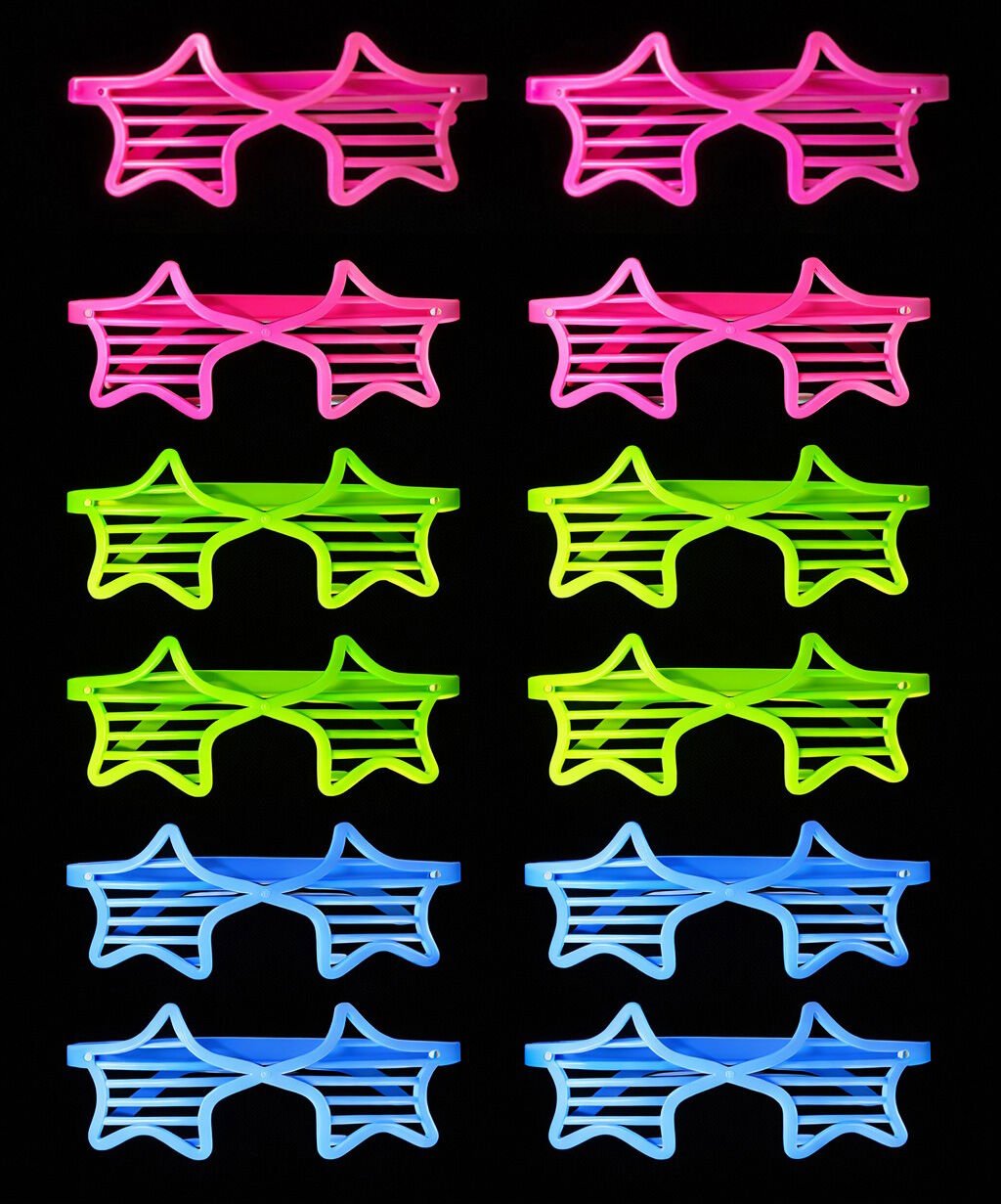 Retro Neon Fosforlu Yıldız Panjur Gözlük - 12 Adet
