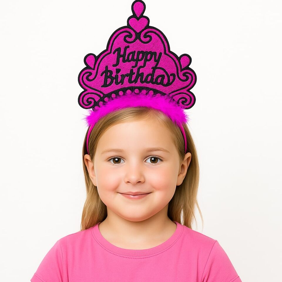 Fuşya Happy Birthday Doğum Günü Prenses Tacı