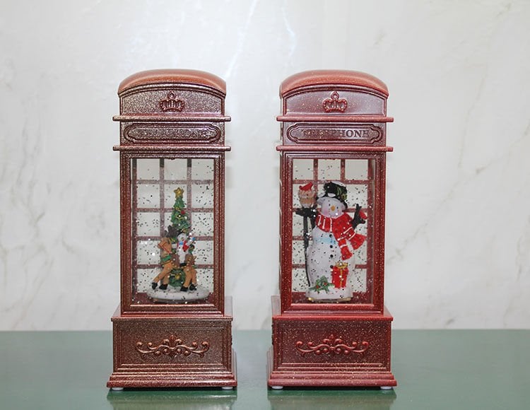 Telefon Kulübesi Tasarımlı Yılbaşı Temalı Işıklı Müzikli Kar Küresi Model 2