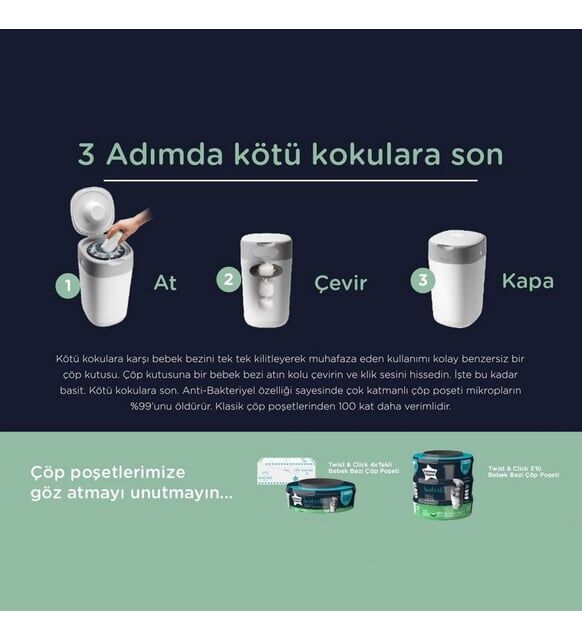 Tommee Tippee Twist & Click Çöp Kovası (Yenilenmiş / 2. El)