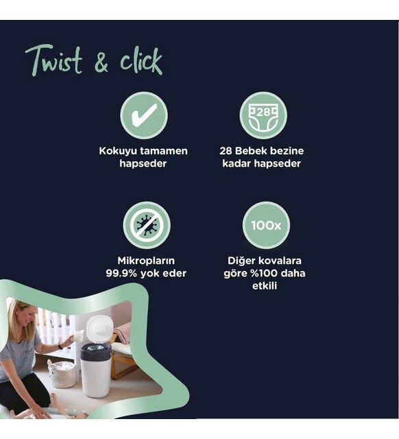 Tommee Tippee Twist & Click Çöp Kovası (Yenilenmiş / 2. El)