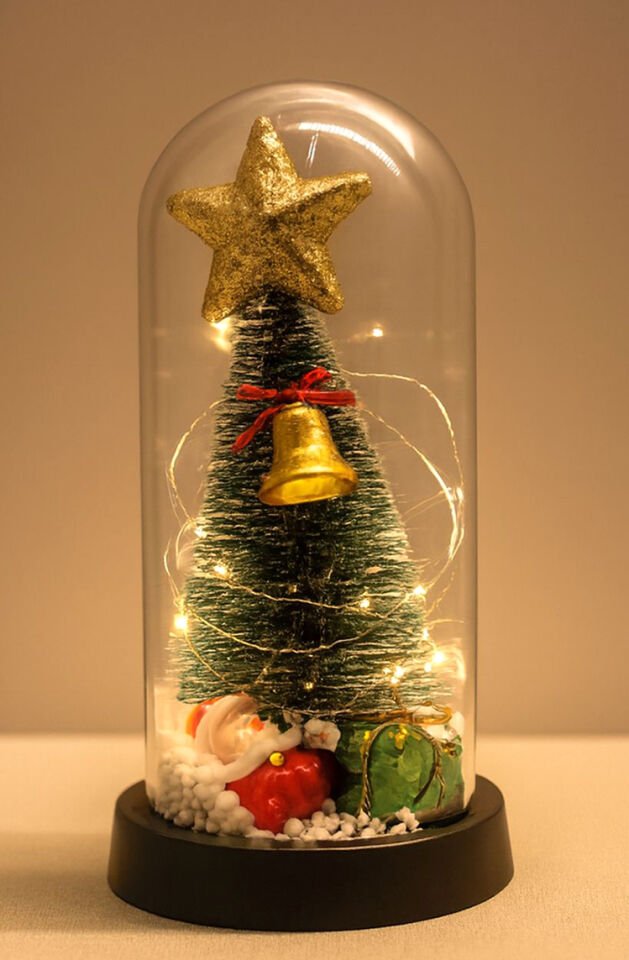 Yılbaşı Temalı Işıklı Dekoratif Cam Fanus - Model 6