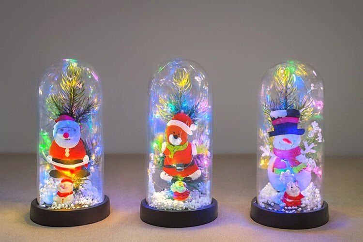 Yılbaşı Temalı Işıklı Dekoratif Cam Fanus - Model 8