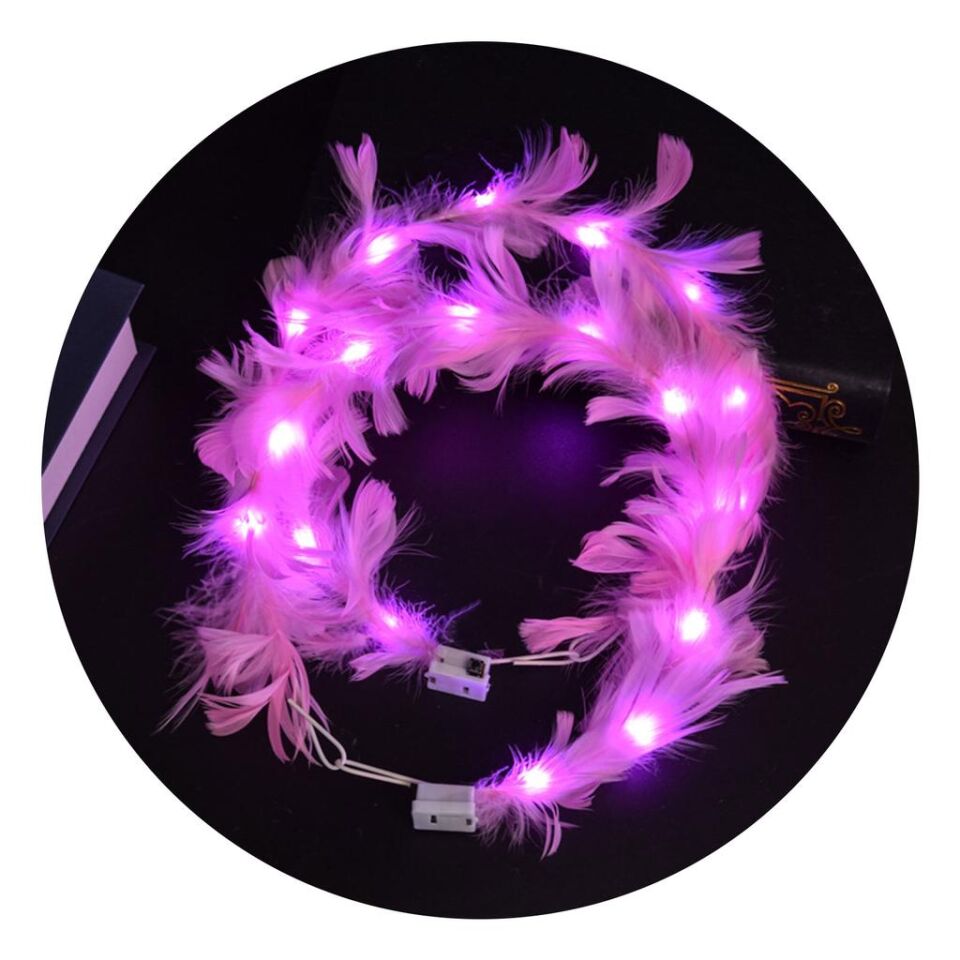 Led Işıklı RGB 3 Fonksiyonlu Otrişli Parti Tacı Pembe Renk