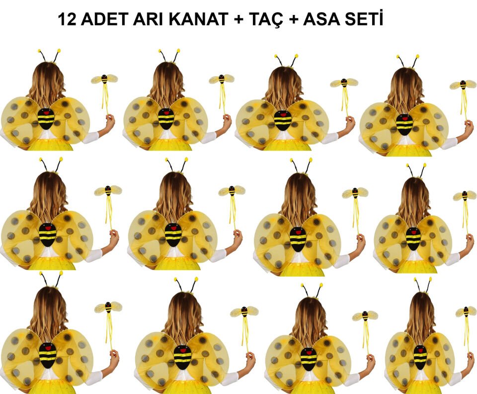 Okul Gösterileri için Arı Seti 12 Adet - Taç, Kanat, Asa