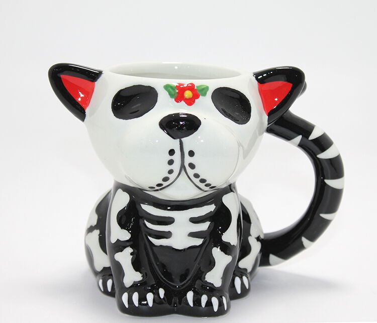 Day Of The Dead Köpek Figürlü 3D Kabartmalı Porselen Kupa