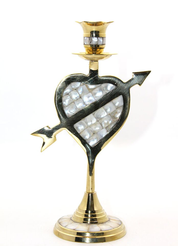 Pirinç Sedefli Tekli Şamdan 20 cm