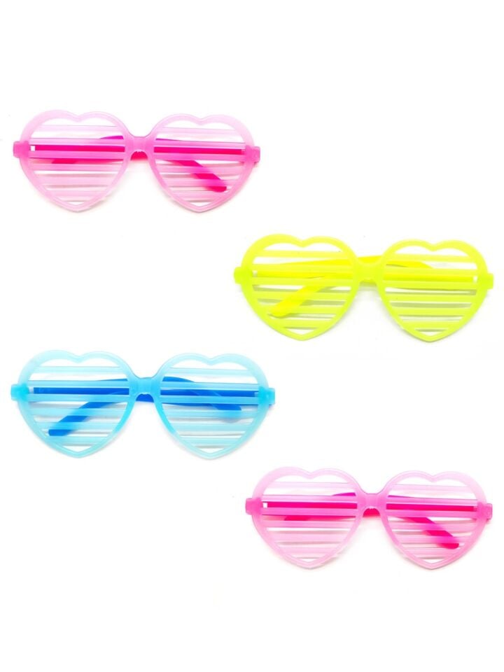 Retro Neon Fosforlu Kalp Panjur Gözlük - 12 Adet