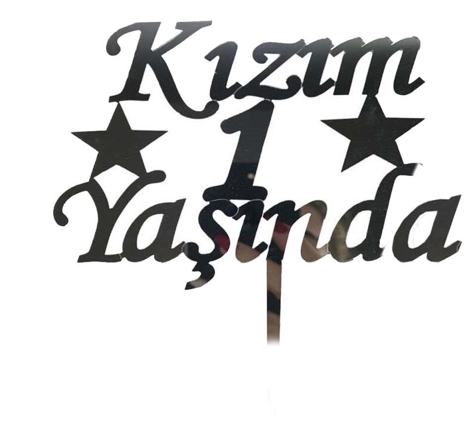 Kızım 1 Yaşında Yazılı Pasta Süsü Gümüş Renk