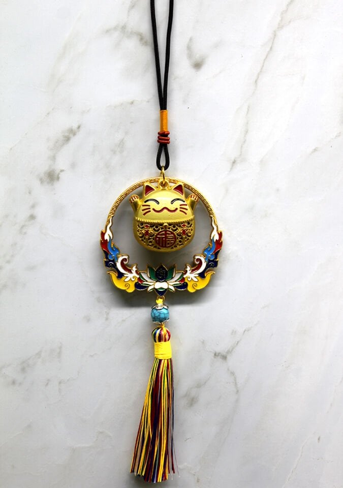 Renkli Püsküllü Şans Kedisi Feng Shui Askılık
